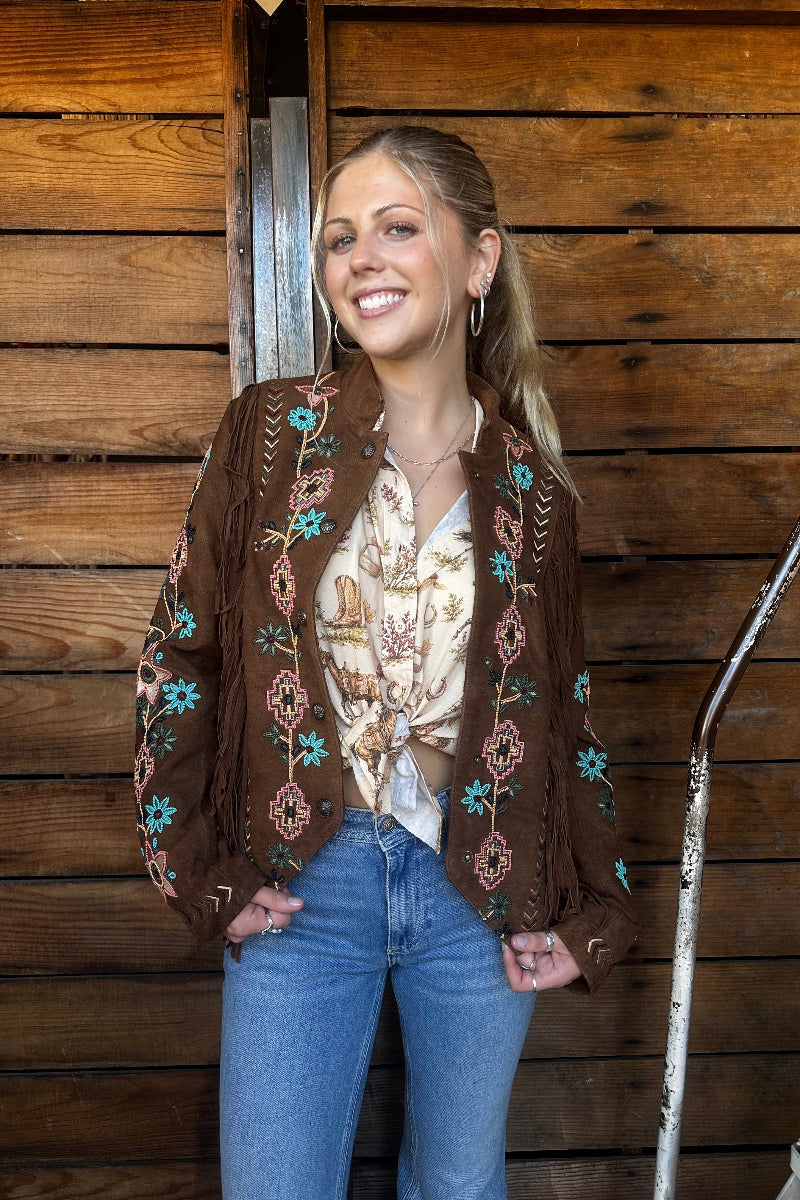 Beaded Fringe Suede Jacket