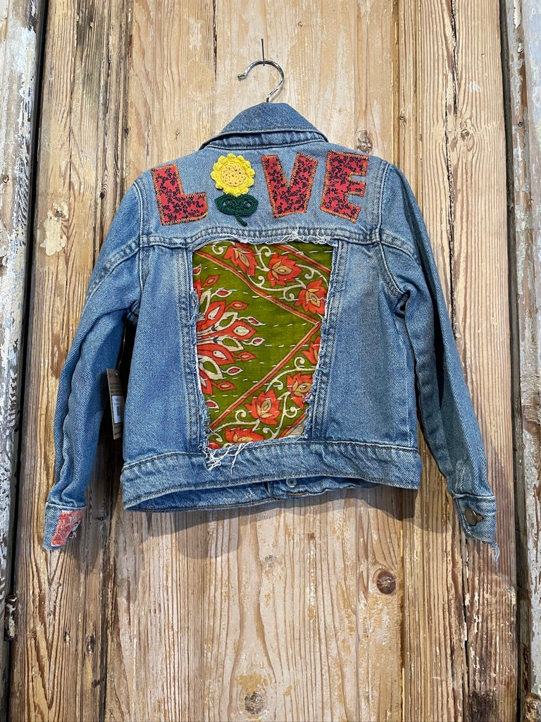 Love Kantha Back Kids Denim Jackets