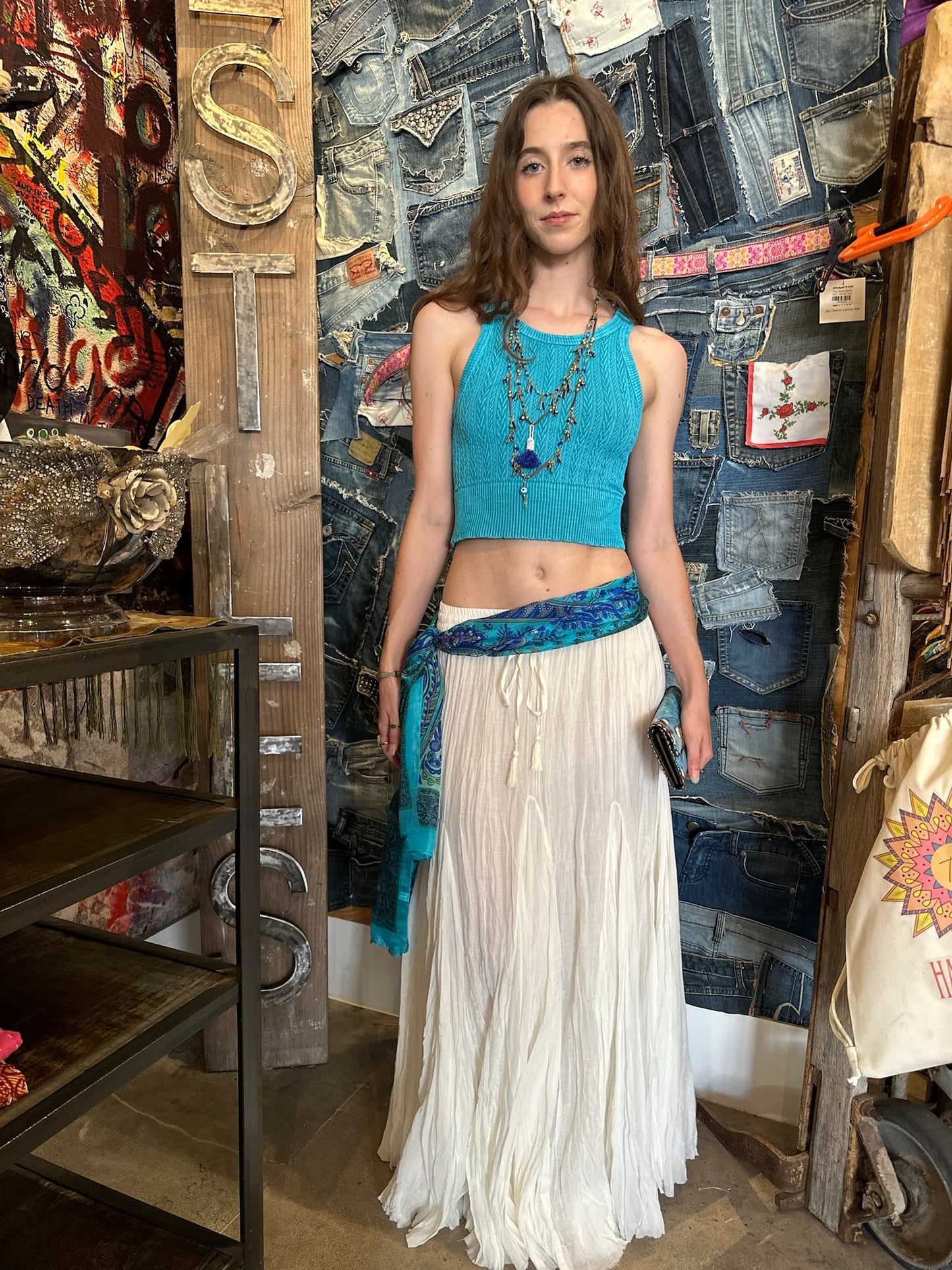 Cotton Long Flare Skirt