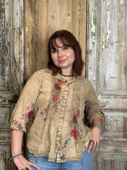 Pleated Floral Blouse