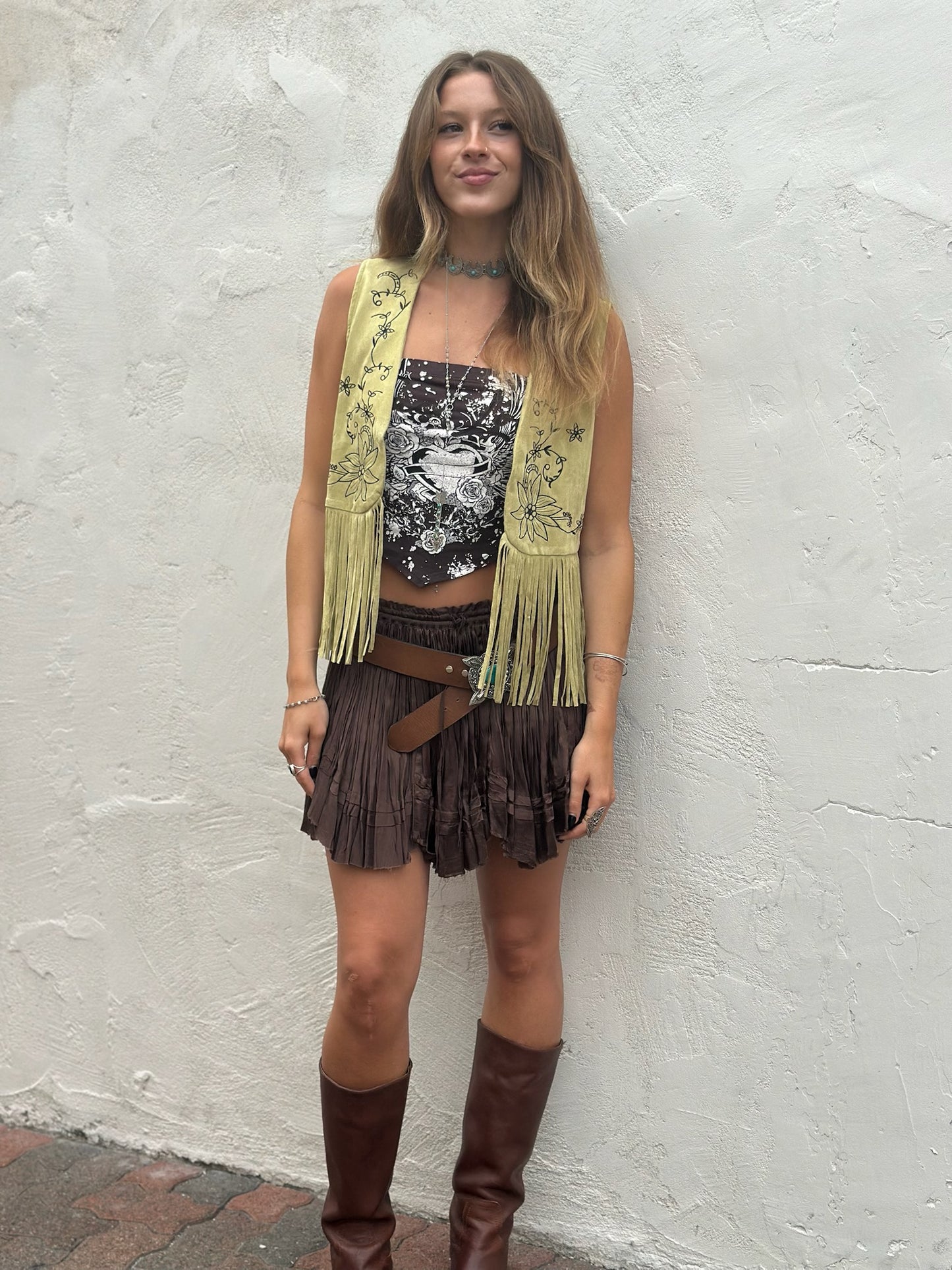 Pistachio Suede Fringe Vest