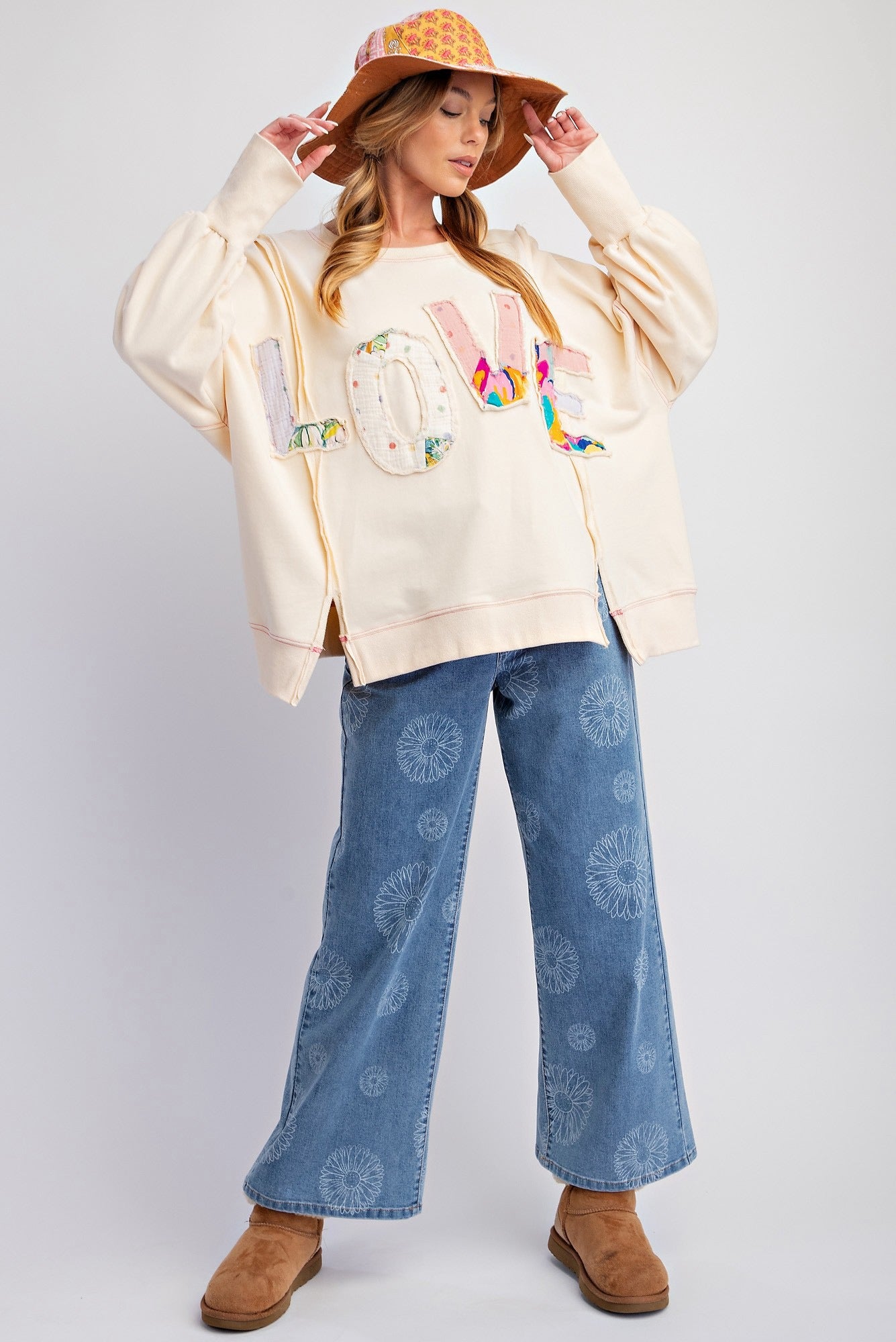 Love Patch Split Cuff Sweatshirt-9966