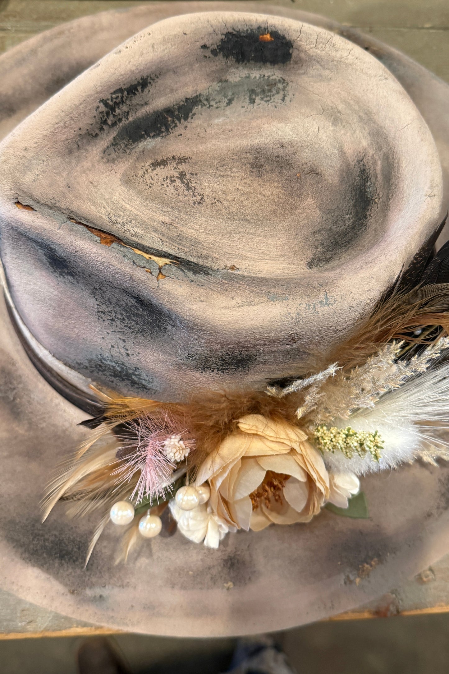 Flower Distressed Painted Hat
