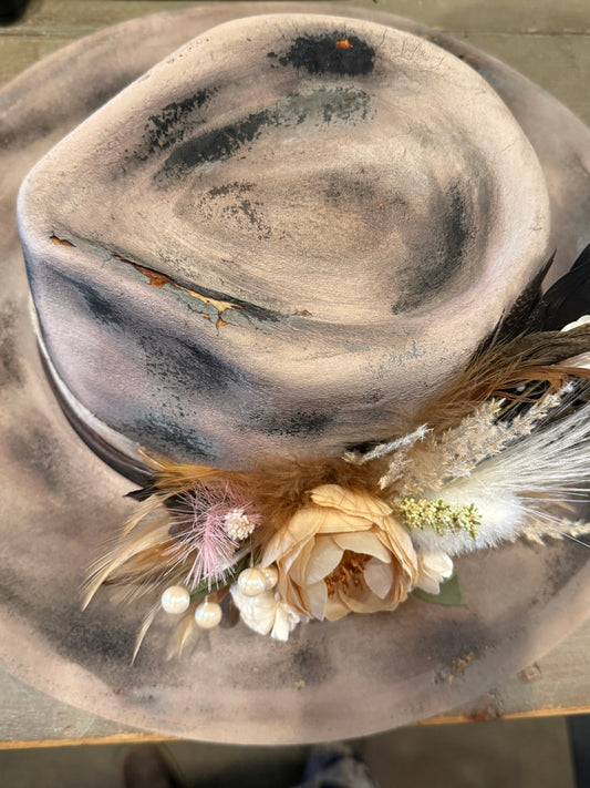 Flower Distressed Painted Hat