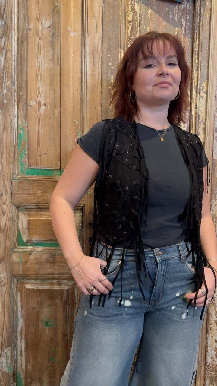 Lace Eyelit Fringe Vest
