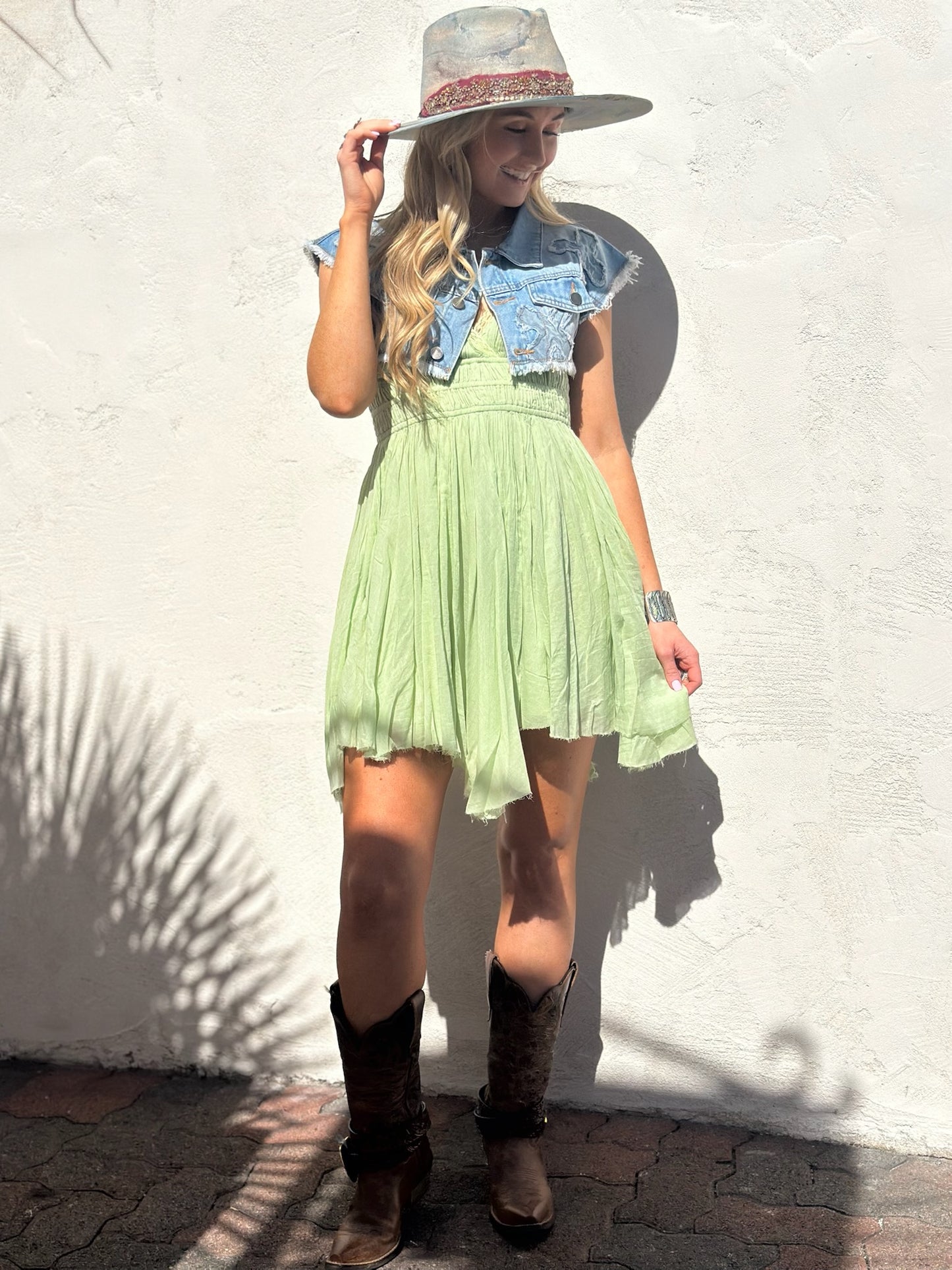 Cropped Cross Denim Shrug