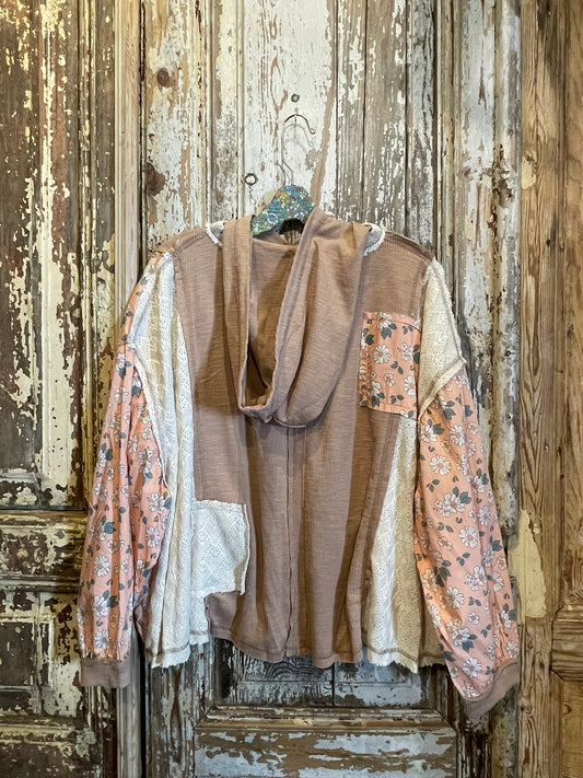 Floral Sleeve Knit Hoodie