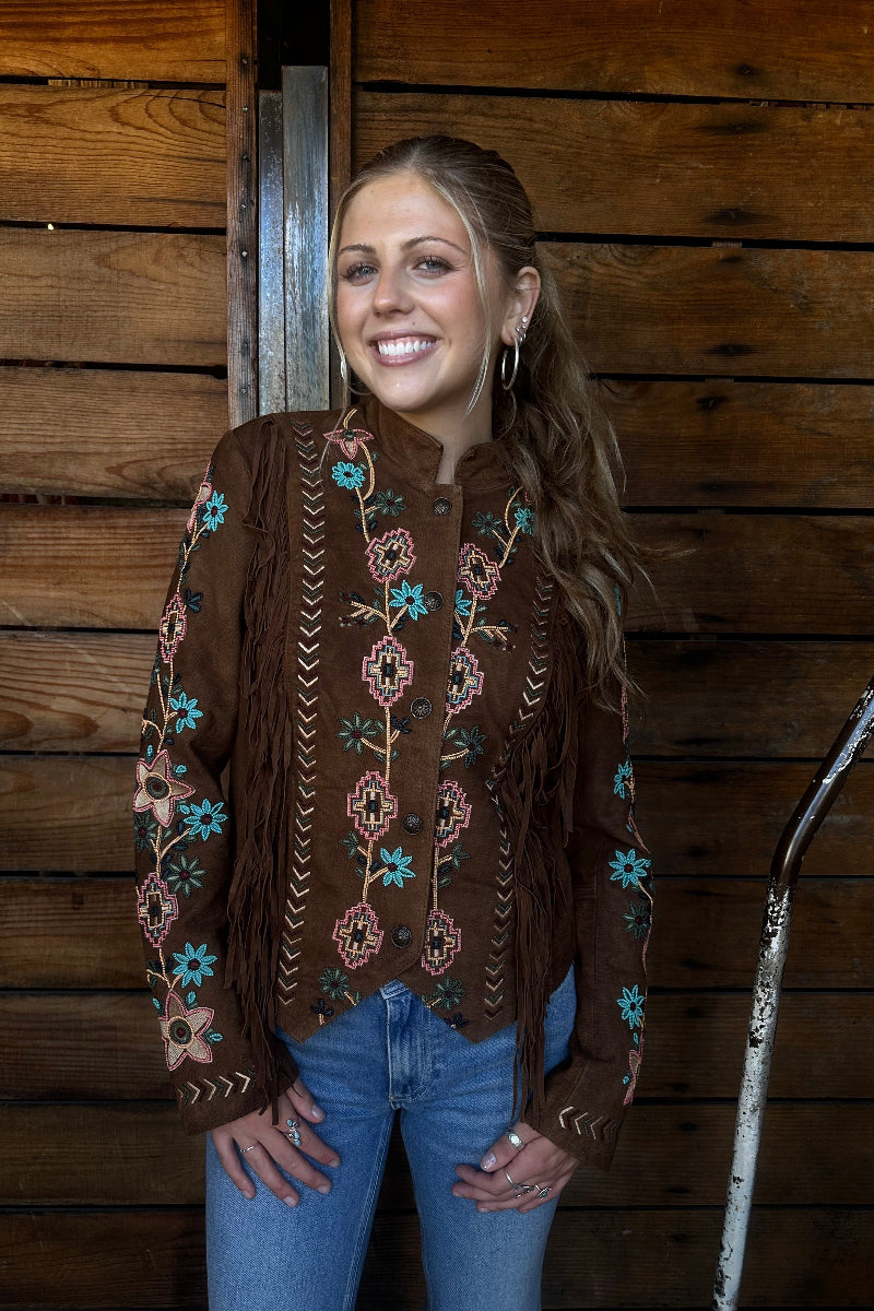 Beaded Fringe Suede Jacket