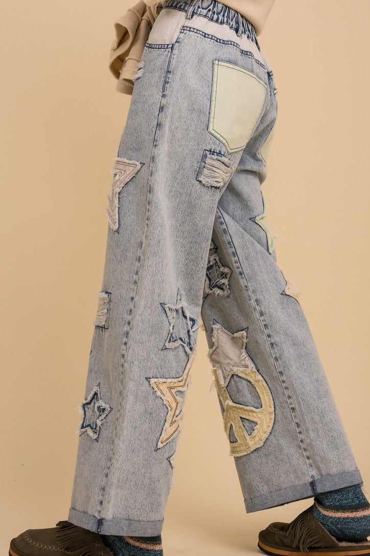 Star & Peace Patch Jeans