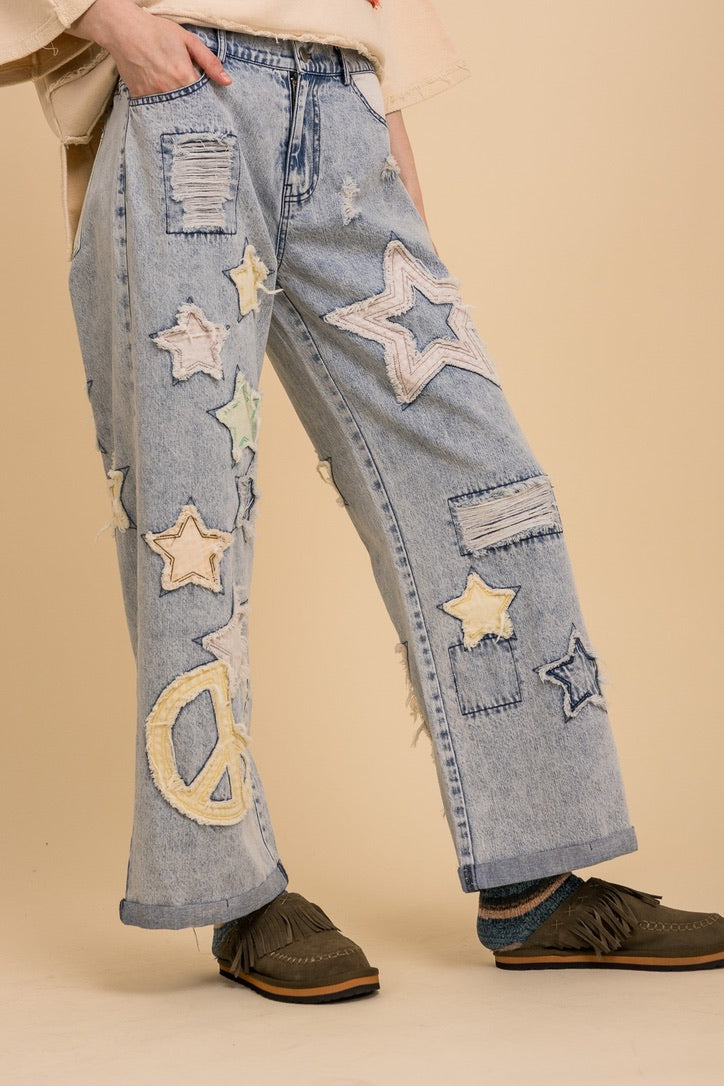 Star & Peace Patch Jeans