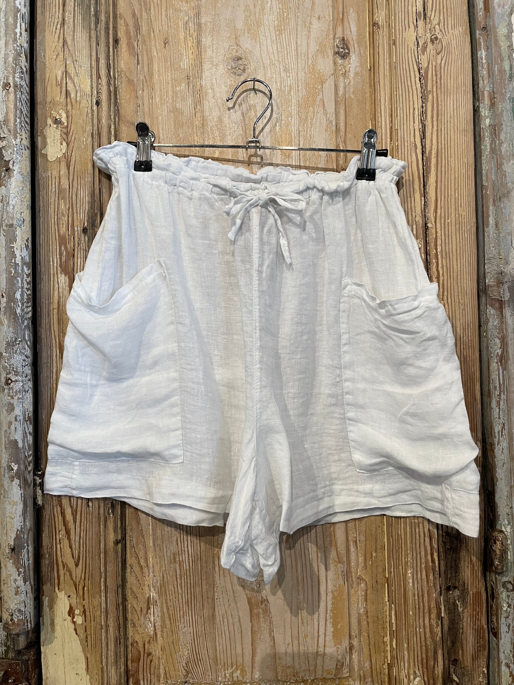 Drawstring Front Pockets Linen Shorts
