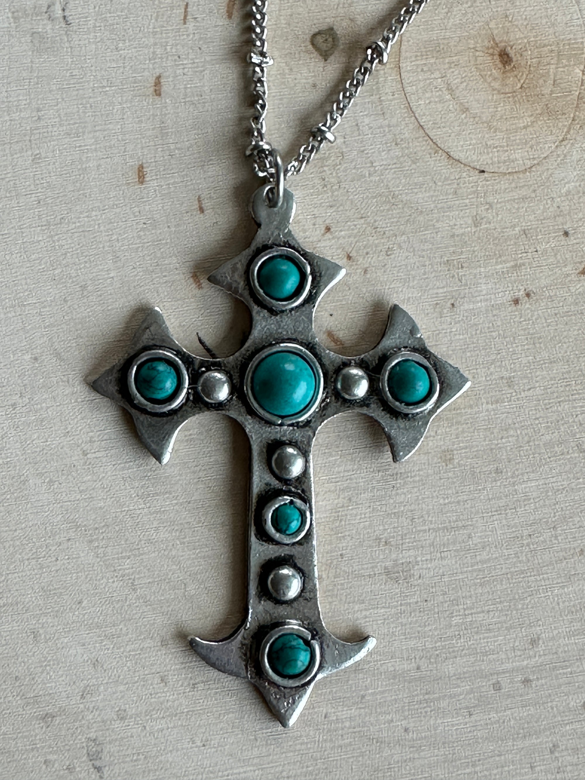 Pointy Cross Turq Necklace