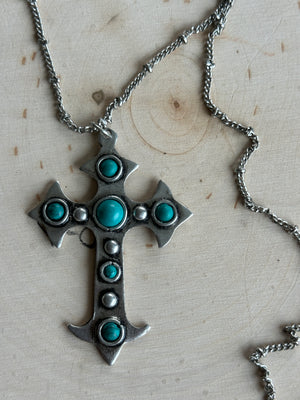 Pointy Cross Turq Necklace