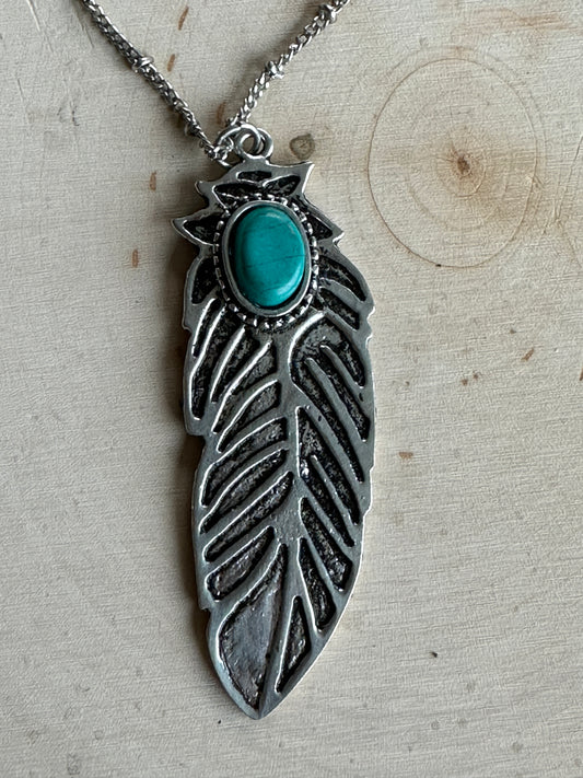 Silver/Turq Feather Necklace