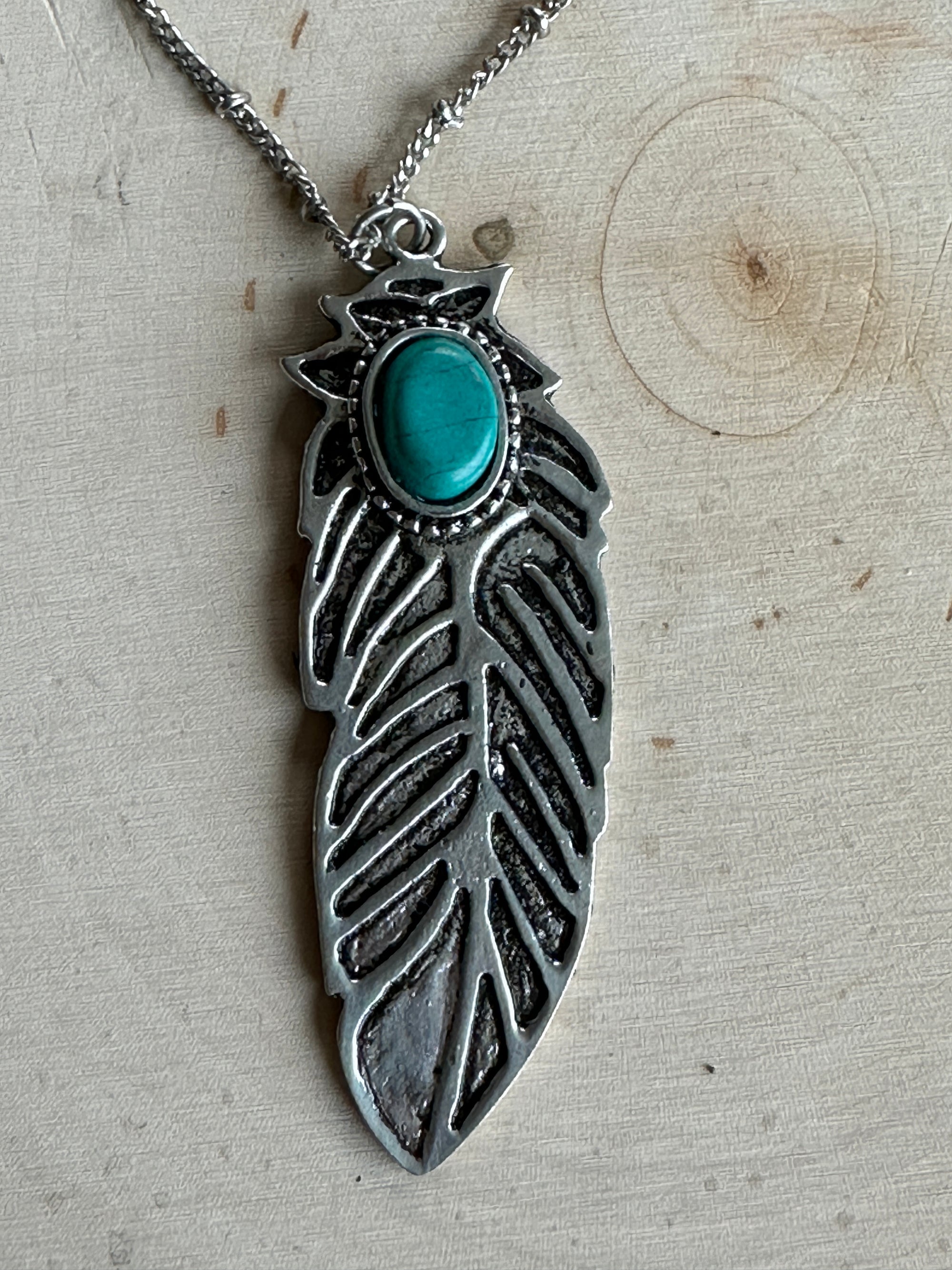 Silver/Turq Feather Necklace