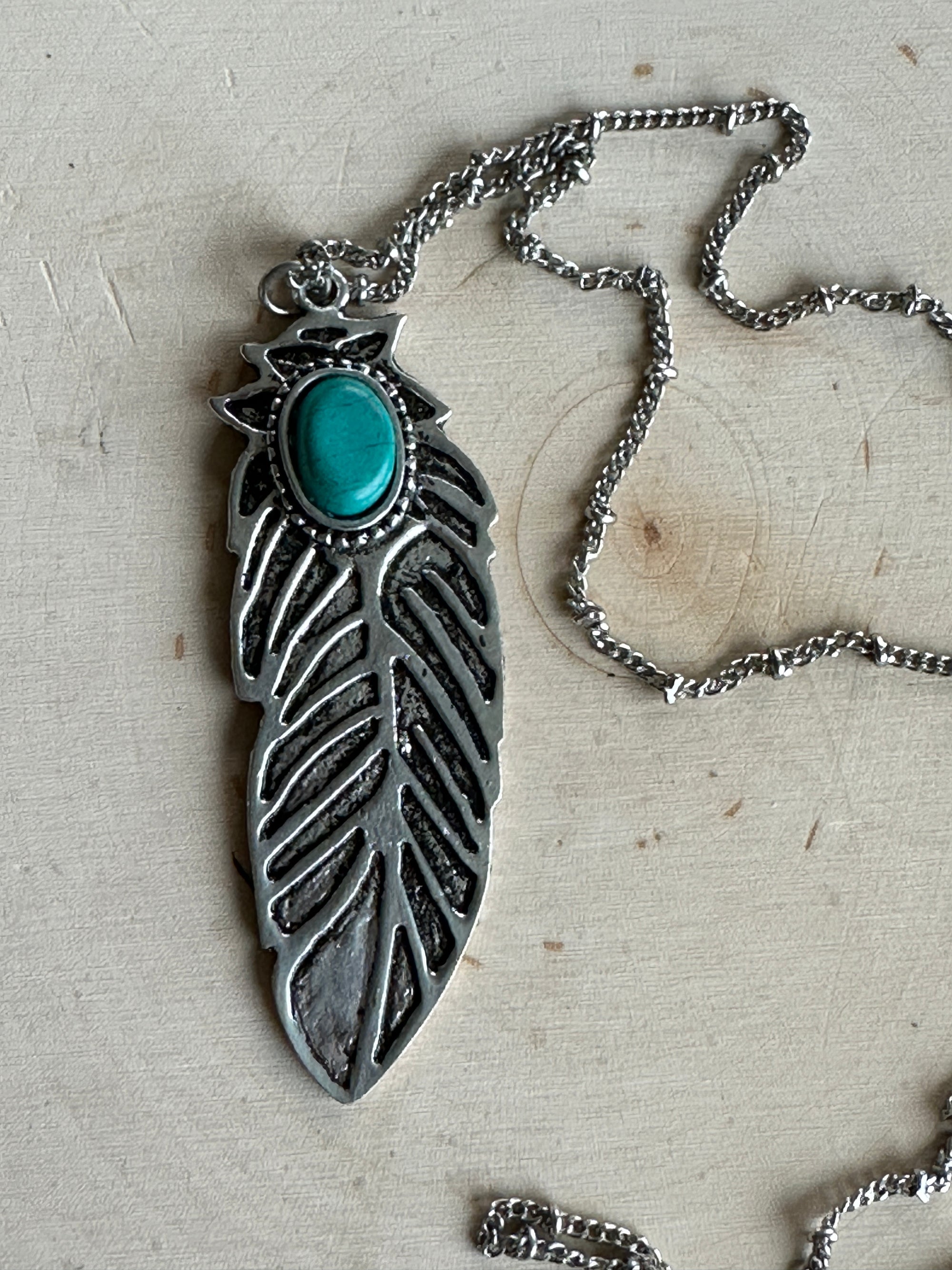 Silver/Turq Feather Necklace