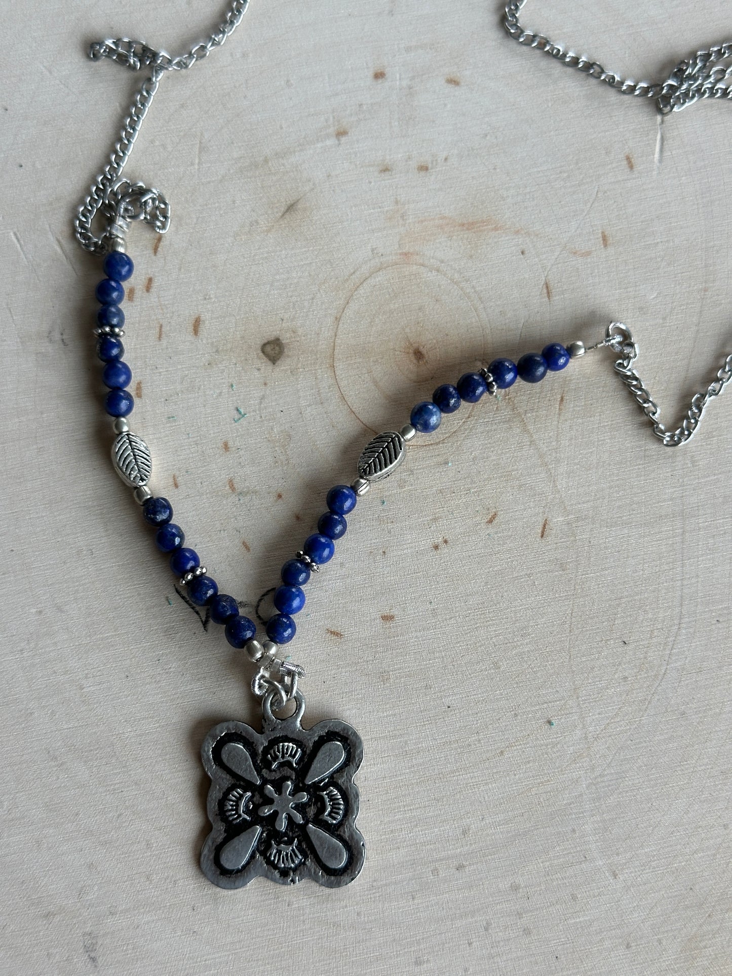 Blue Beads On Silver Necklace