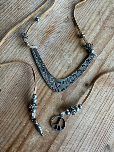 V on Tan Leather Necklace
