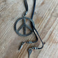 Large Silver Peace Sign Leather Necklace