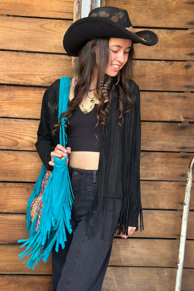 Studs Fringe Suede Jacket