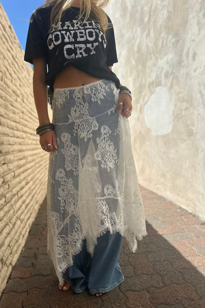 Unbalance Lace Midi Skirt