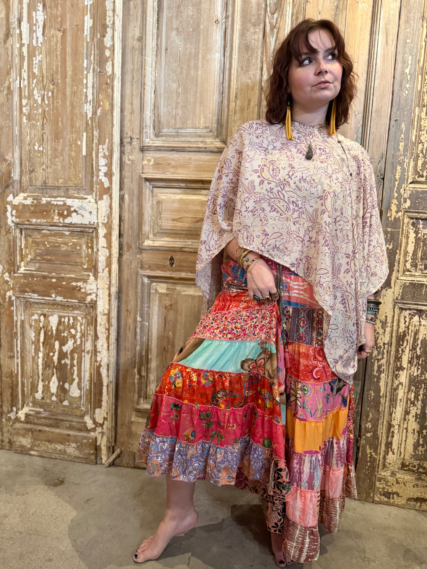 Boho Patched Maxi Skirt