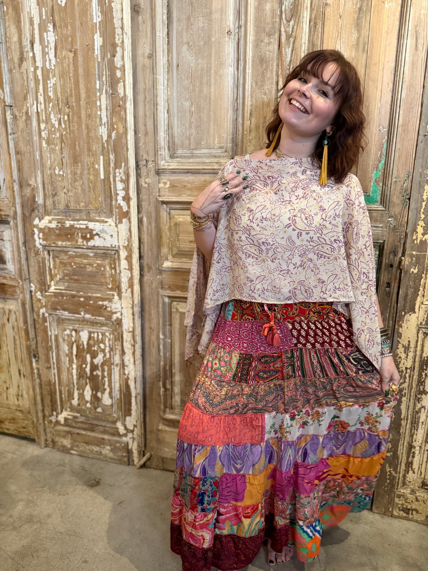 Boho Patched Maxi Skirt