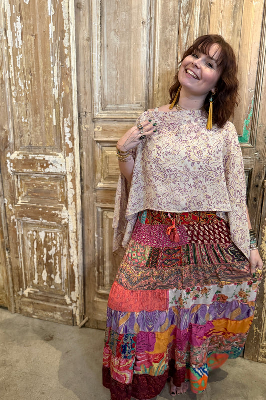 Boho Patched Maxi Skirt