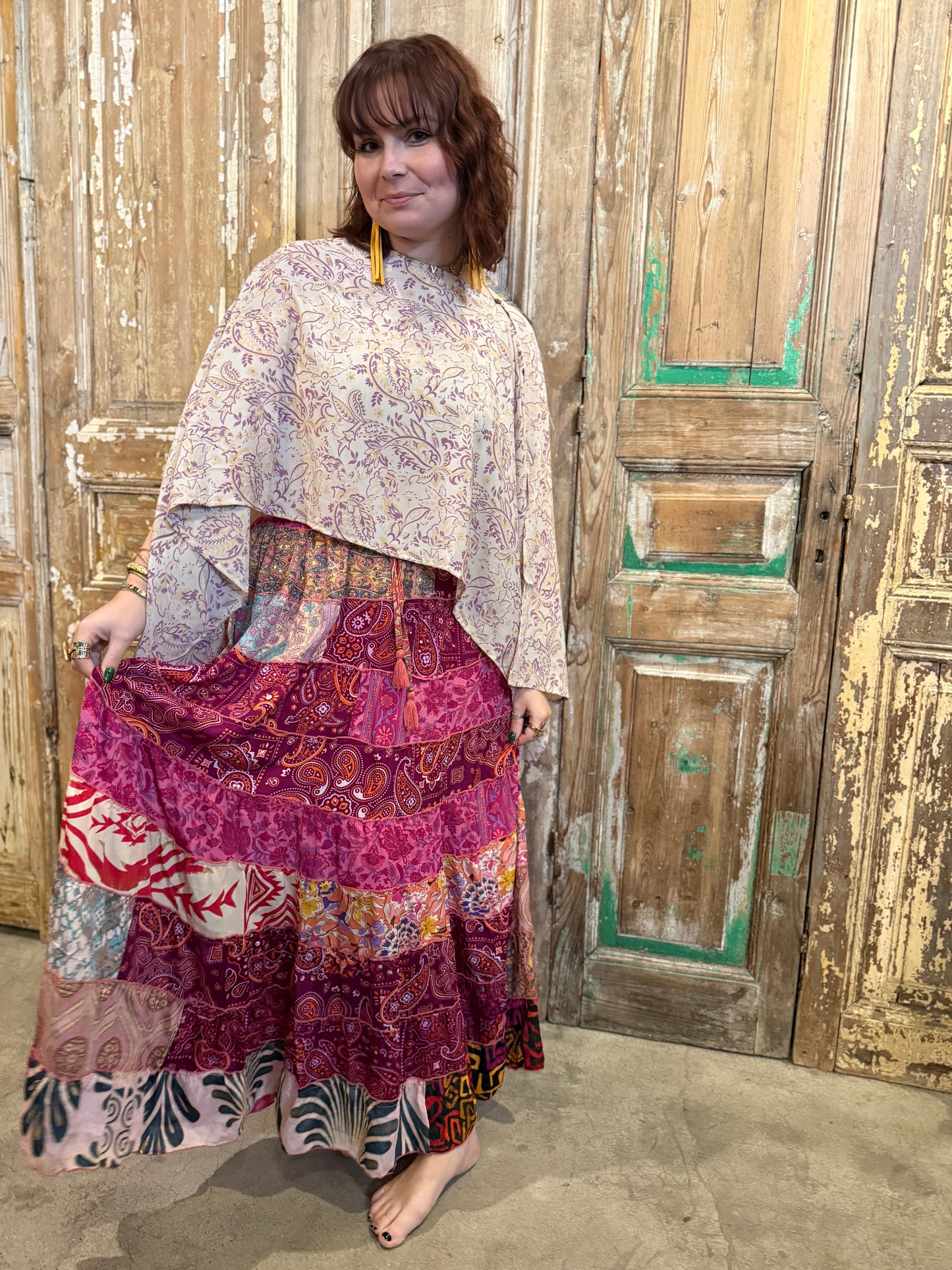 Boho Patched Maxi Skirt