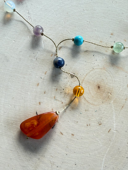 Orange Stone & Multi Beads Necklace