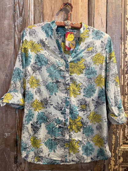 Button Front Mandarin Collar