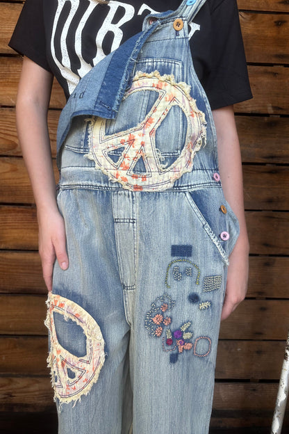 Embroidered Peace Patch Overalls