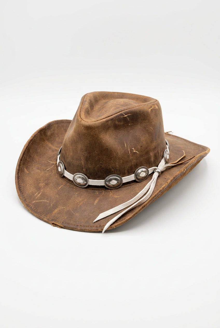 Silver Concho Leather Hat Band