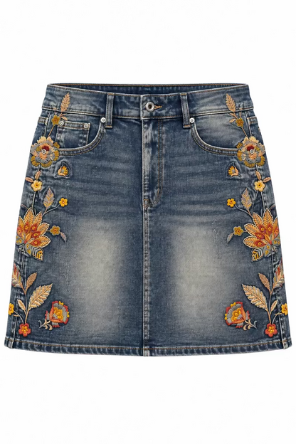 Embroidered Mini Denim Skirt