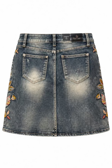 Embroidered Mini Denim Skirt