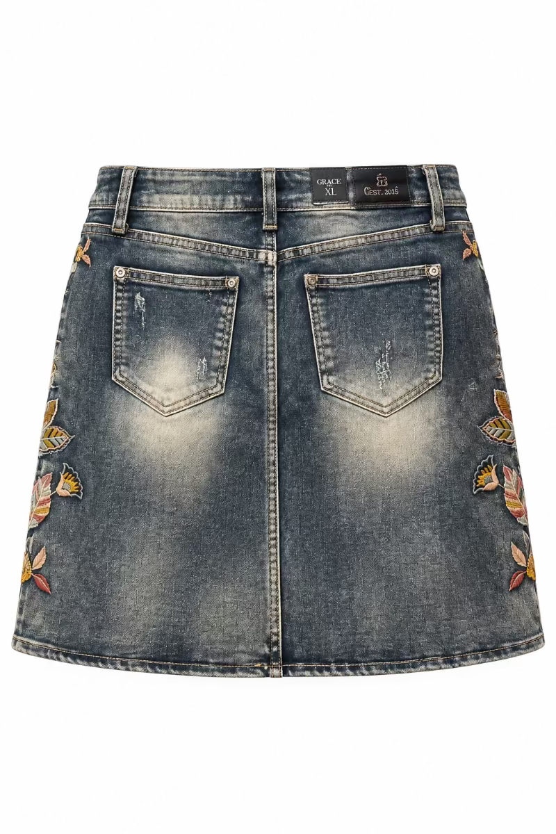 Embroidered Mini Denim Skirt