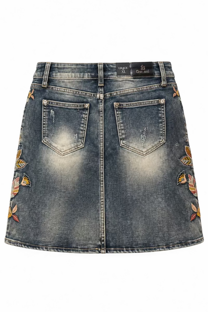 Embroidered Mini Denim Skirt