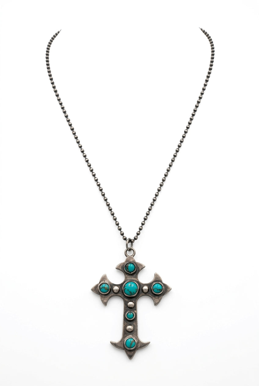 Pointy Cross Turq Necklace