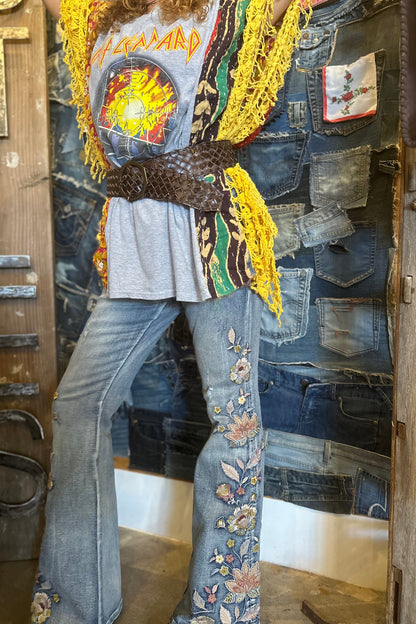 Washed Denim Floral Jeans