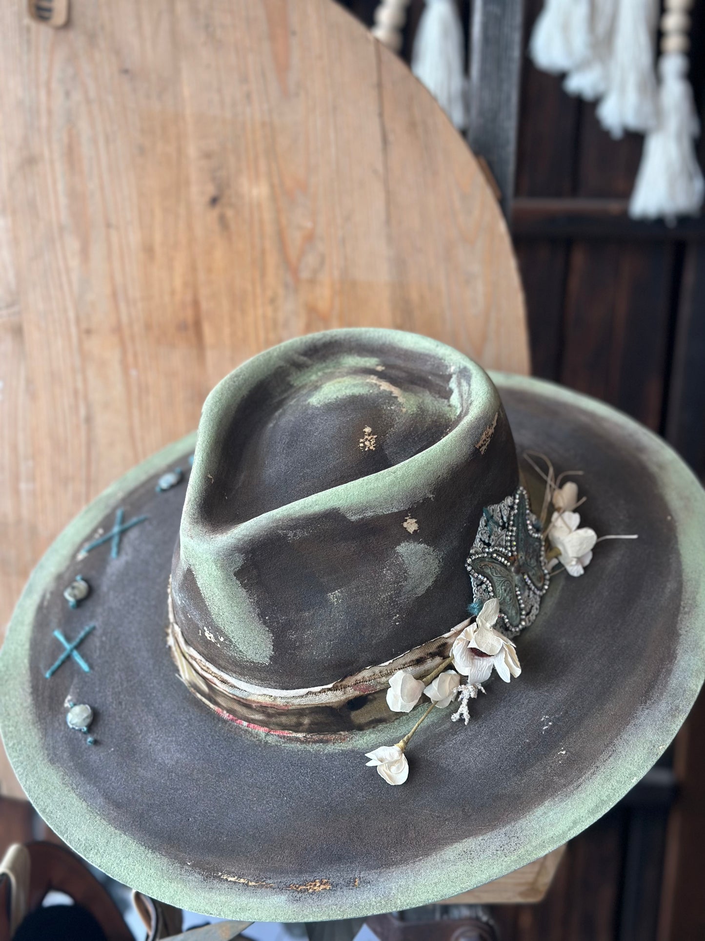 Flower Distressed Painted Hat