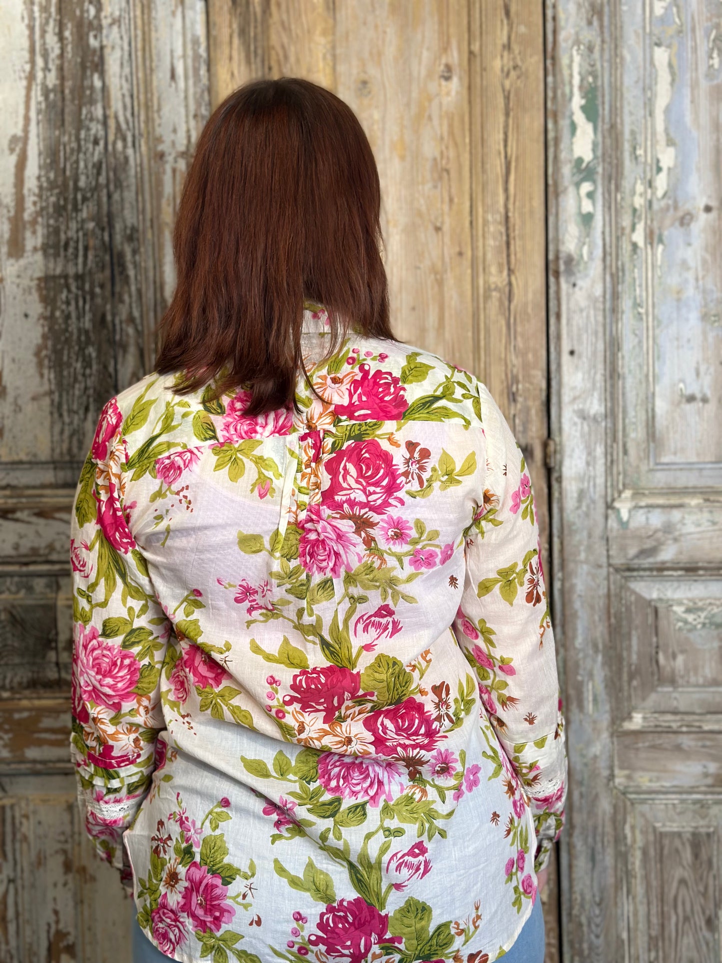 Pleated Lace Floral Blouse
