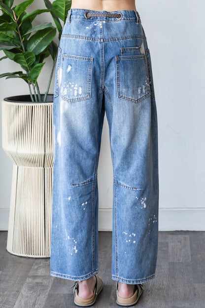 Washed Drawstring Jeans