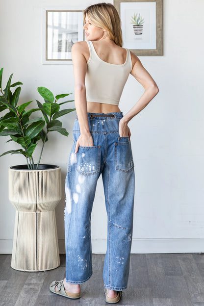Washed Drawstring Jeans