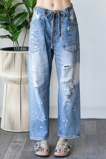 Washed Drawstring Jeans