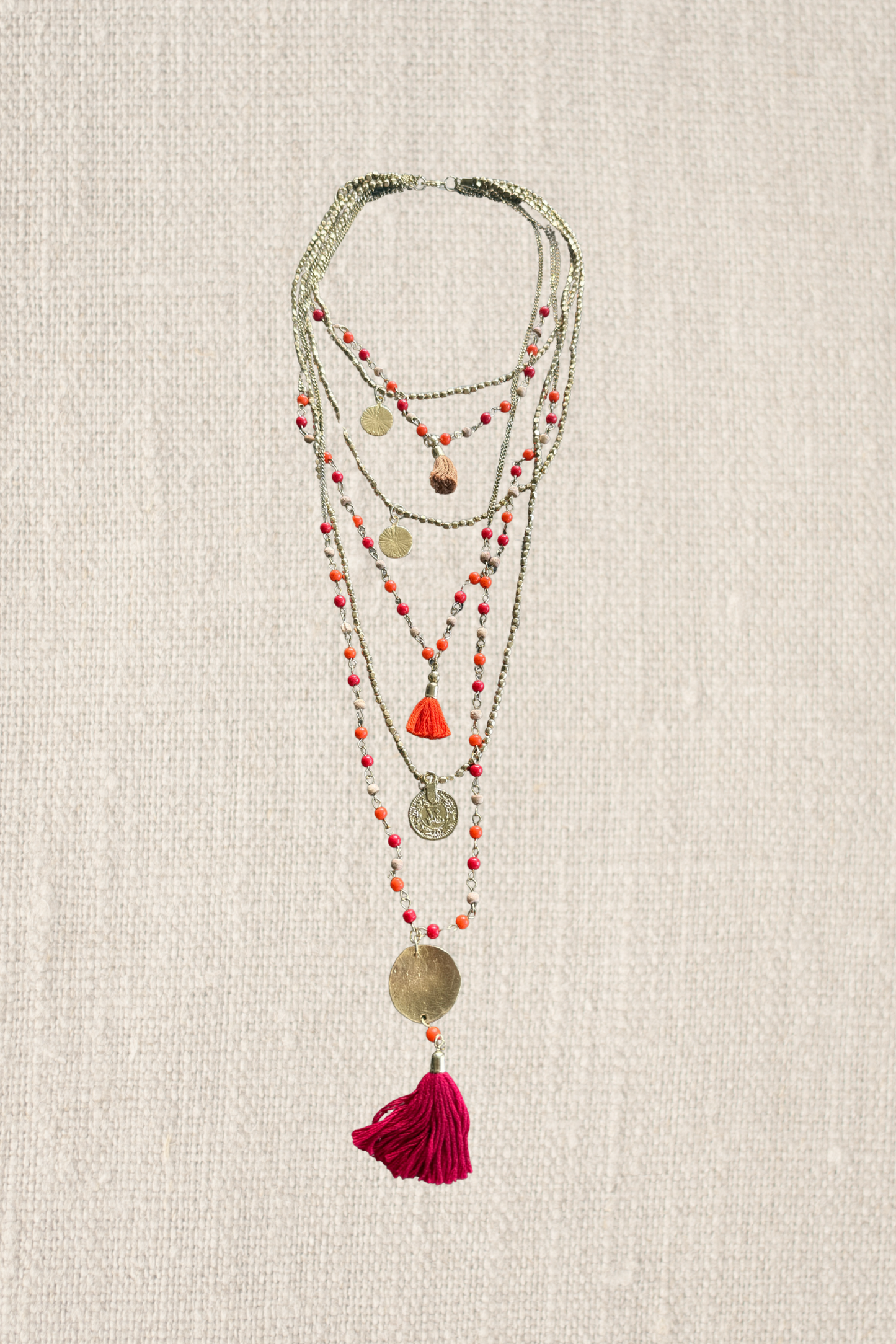 Orange Boho Tassle Necklace