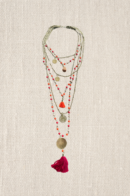 Orange Boho Tassle Necklace
