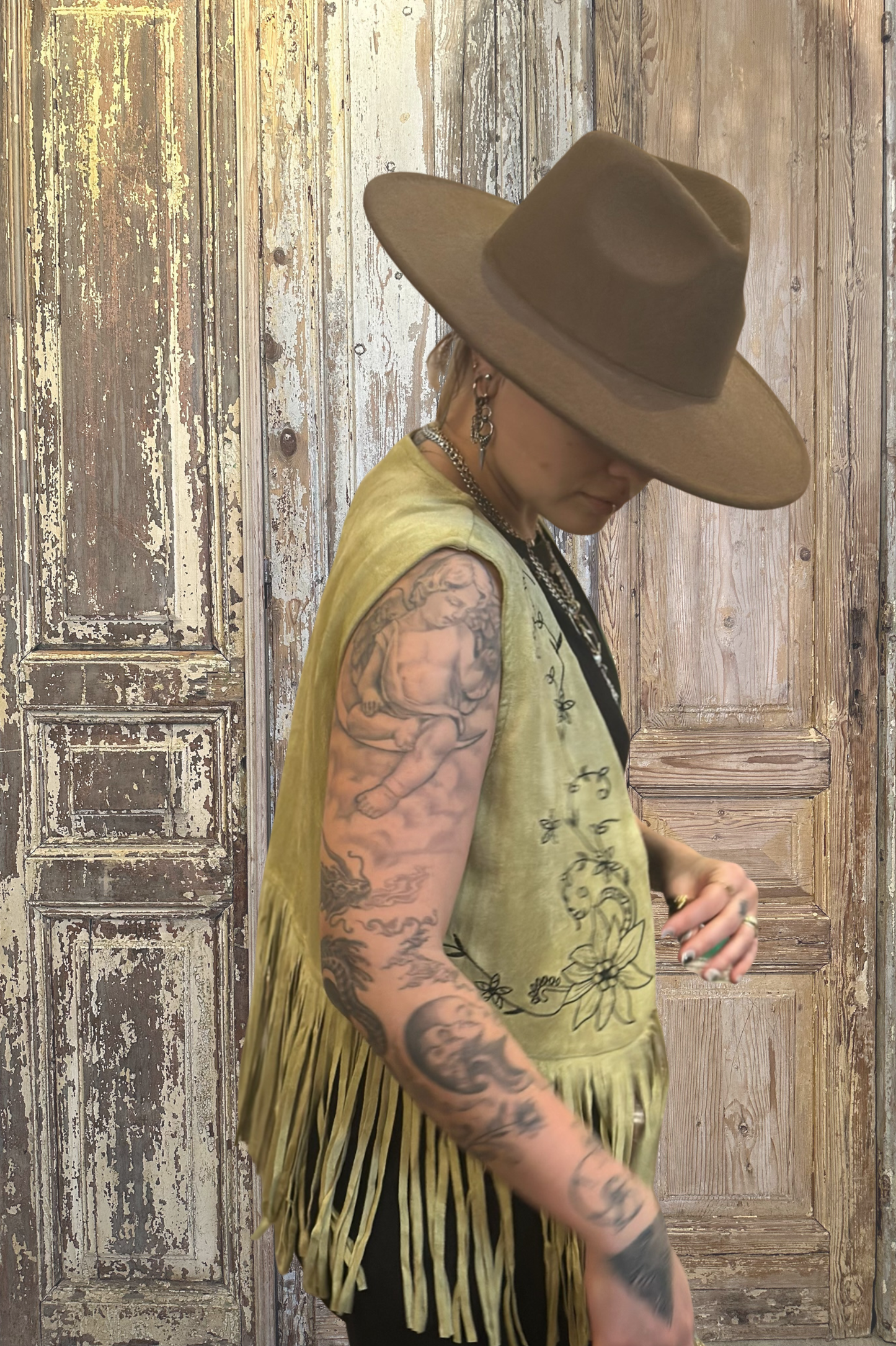 Pistachio Suede Fringe Vest