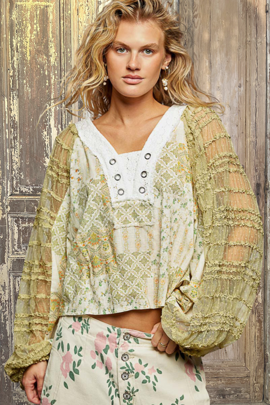Tulle Ruffle Sleeve Top