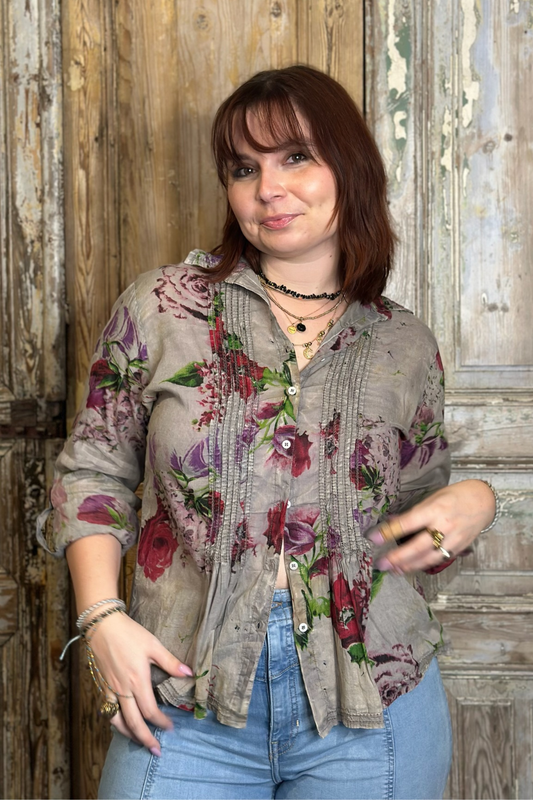 Pleated Floral Blouse