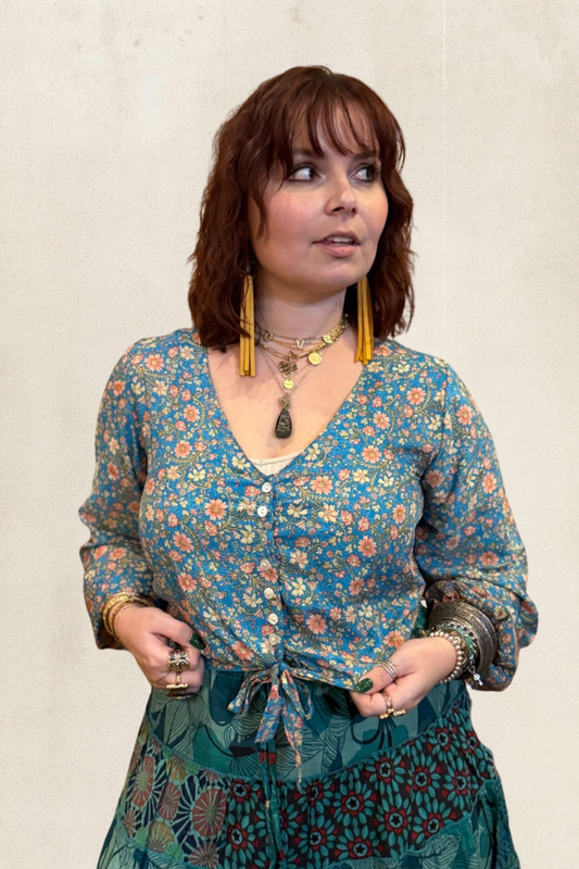 Long Sleeve Boho Tie Top